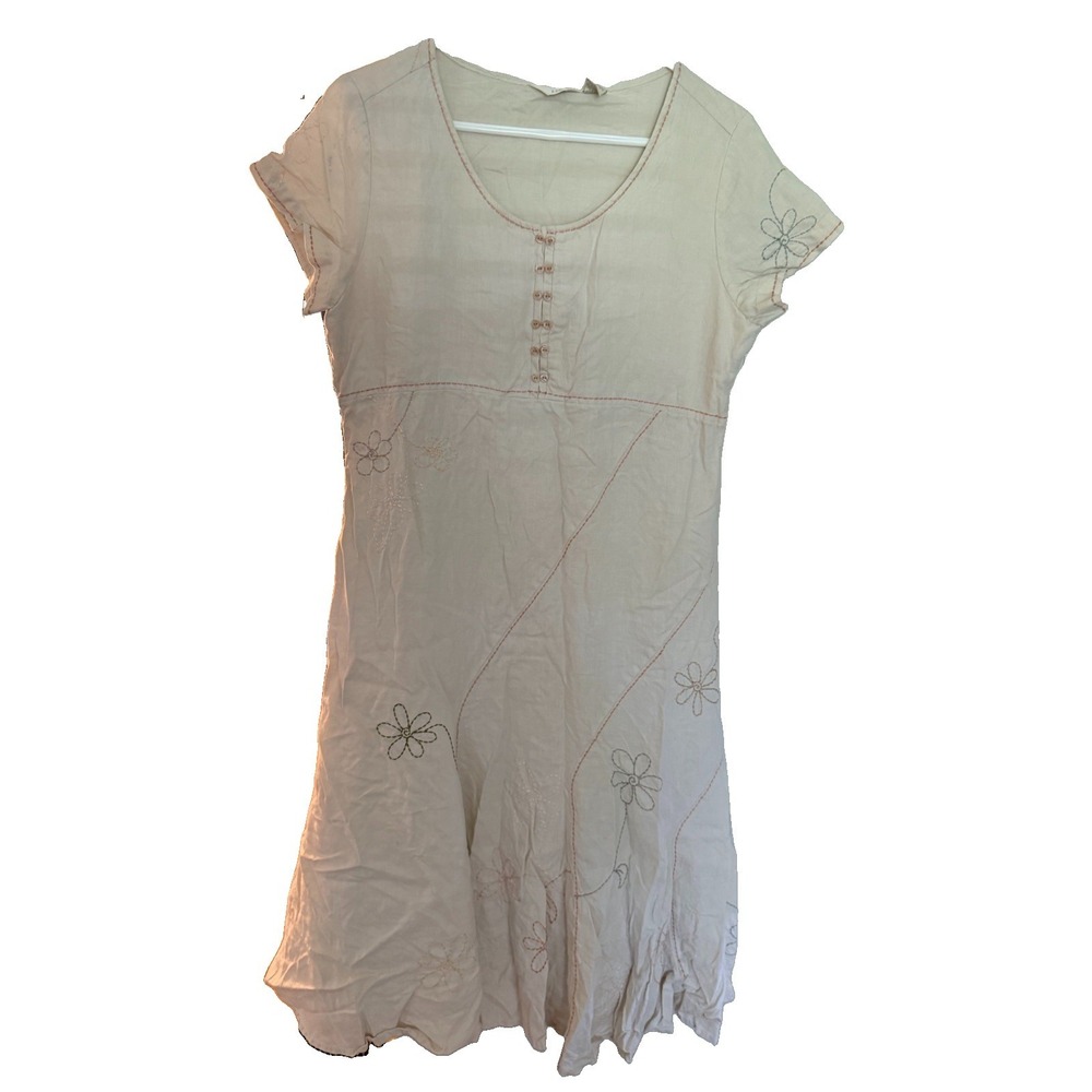 Vintage J. Jill Embroidered A-Line Dress lined size M women's 100% linen Floral